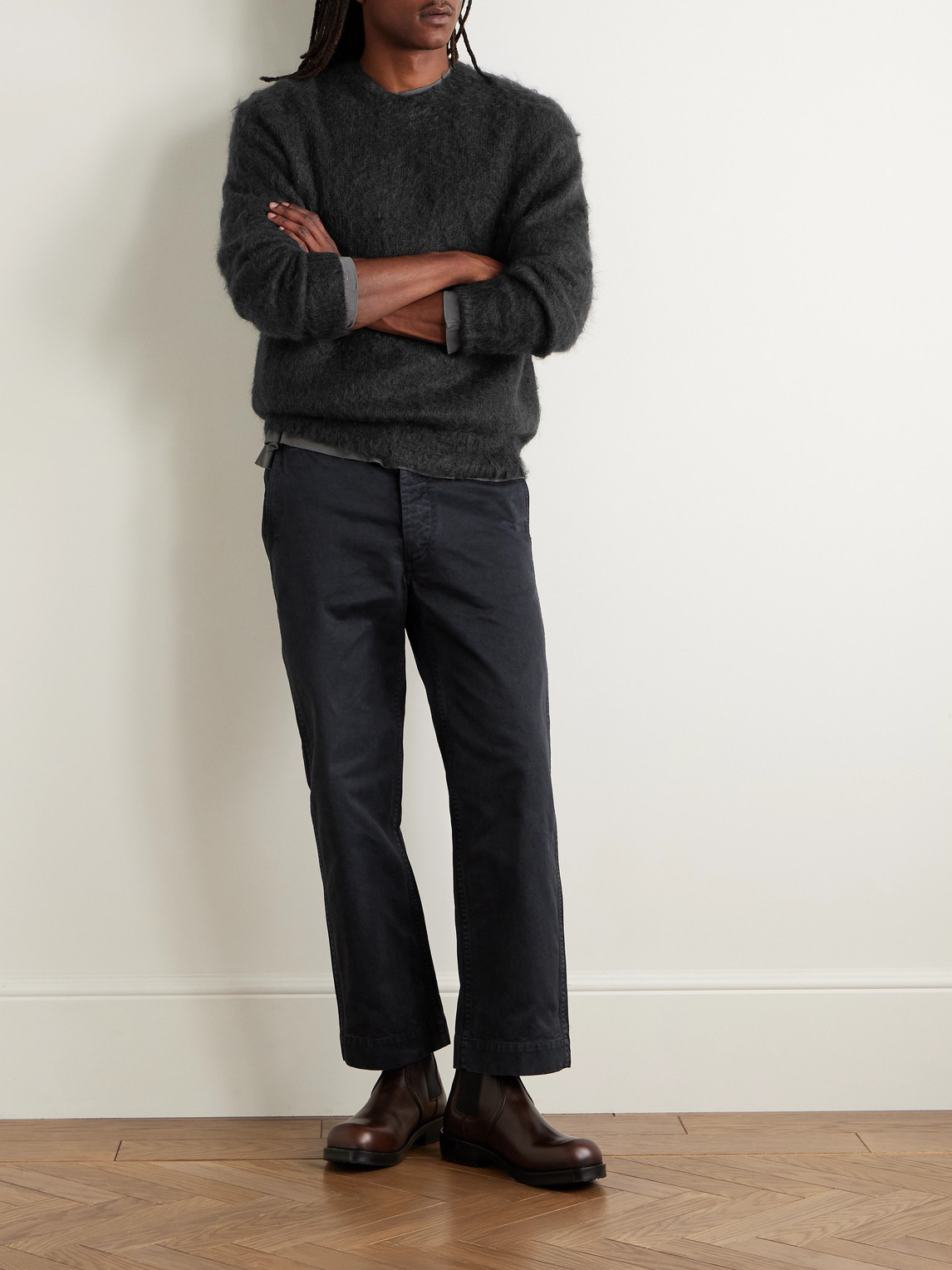 Auralee Brushed Mohair And Wool-blend Sweater In Black