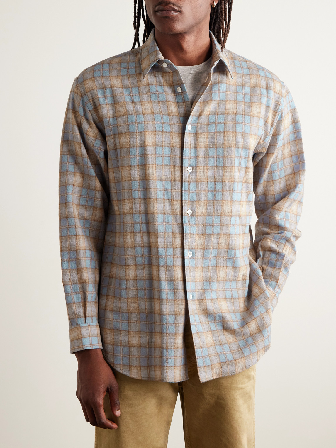 Auralee Long Sleeve Check Pattern Wool Shirt In Multi