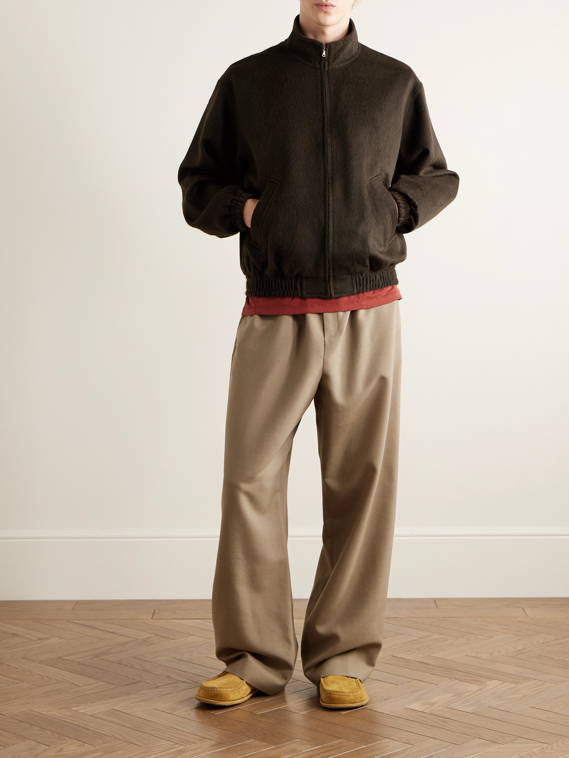 Auralee Camel Hair-flannel Blouson Jacket In Brown