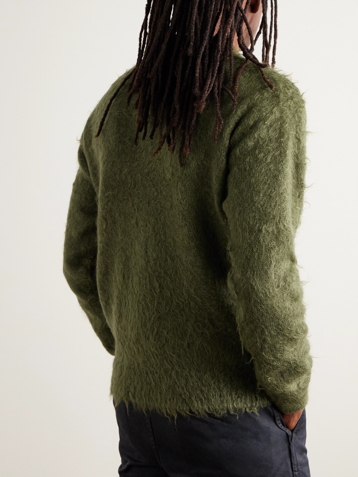 Auralee Brushed Mohair And Wool-blend Polo Sweater In Green