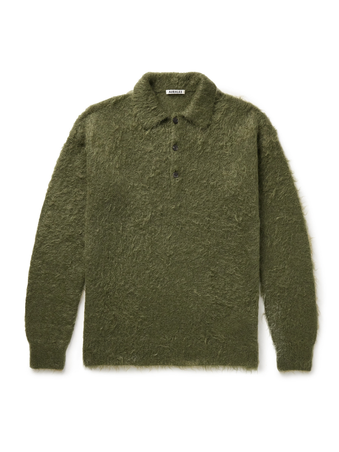 Auralee Brushed Mohair And Wool-blend Polo Sweater In Green