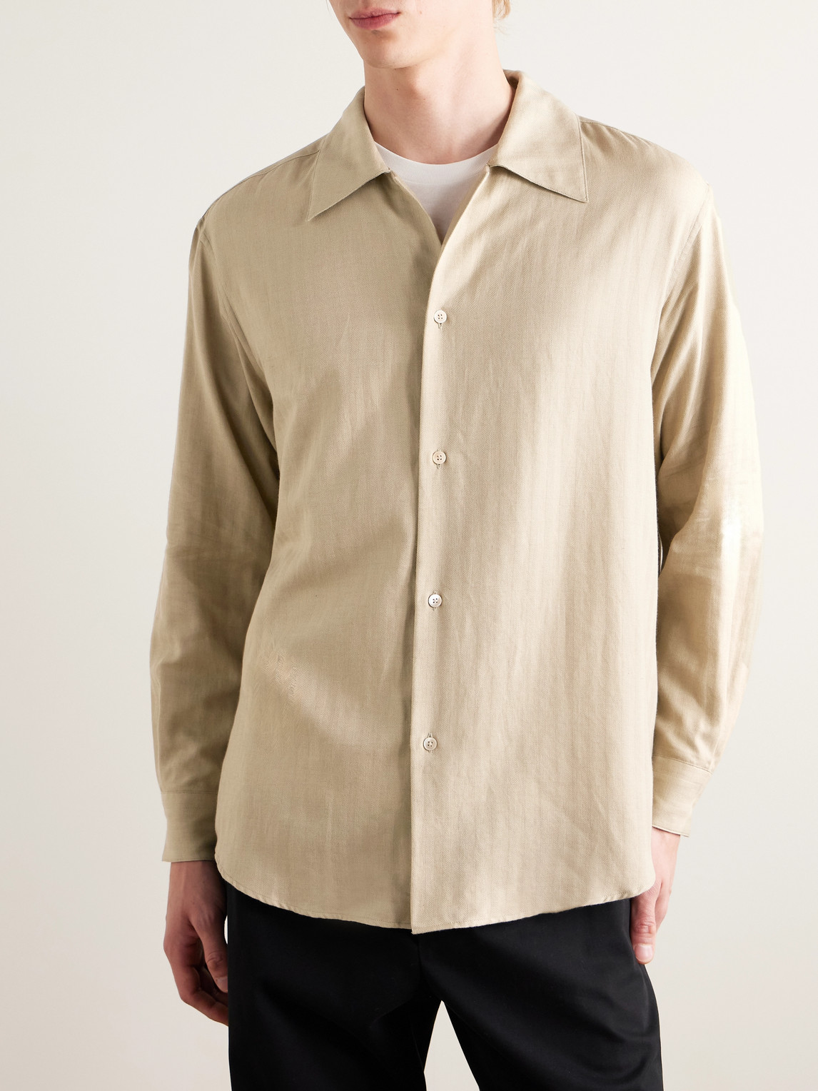 Auralee Herringbone Cotton And Cashmere-blend Shirt In Neutral