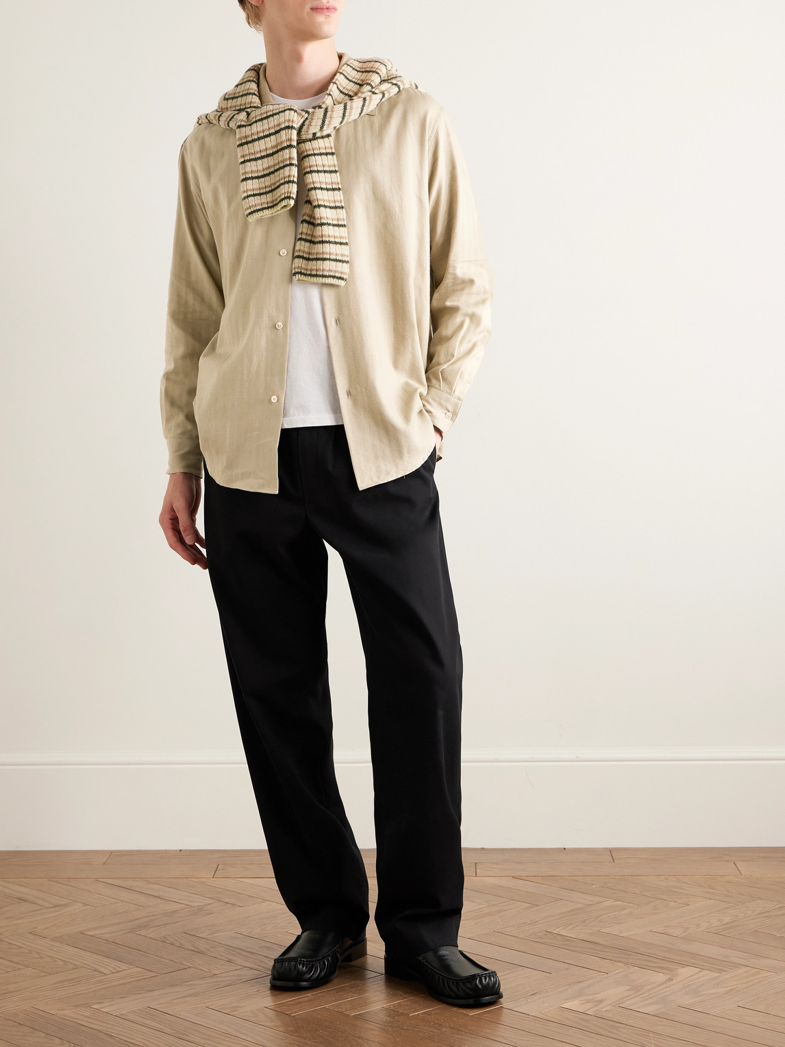 Auralee Herringbone Cotton And Cashmere-blend Shirt In Neutral