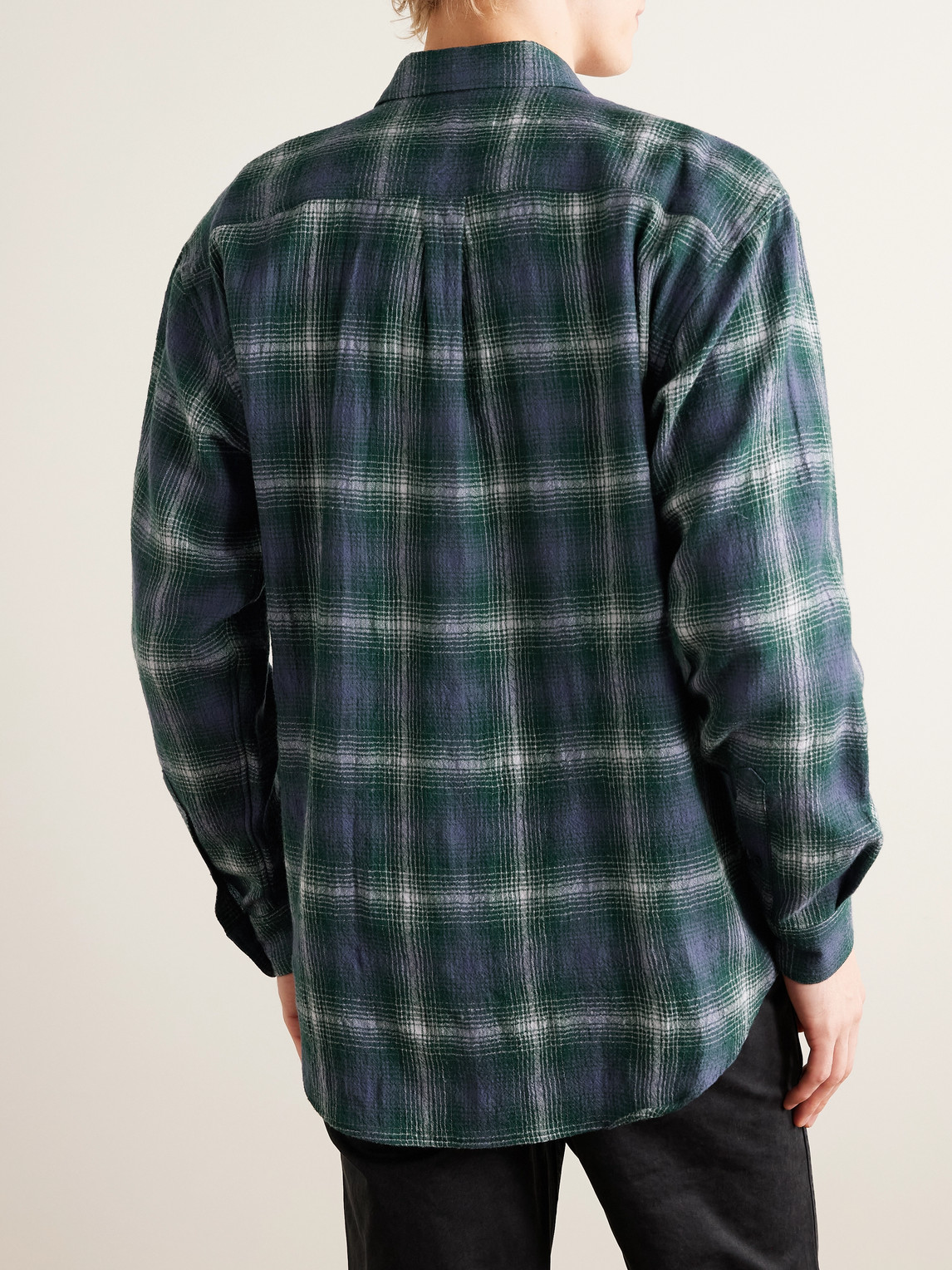 Auralee Lightweight Wool Plaid Long Sleeve Shirt In Blue