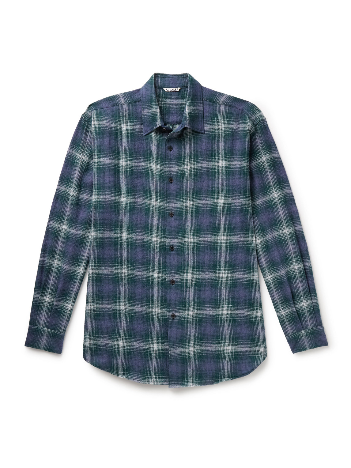 Auralee Lightweight Wool Plaid Long Sleeve Shirt In Blue