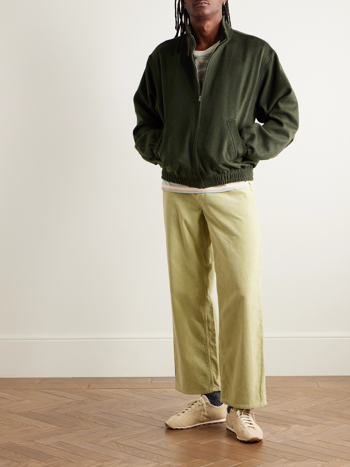 Auralee Camel Hair Blouson Jacket In Green