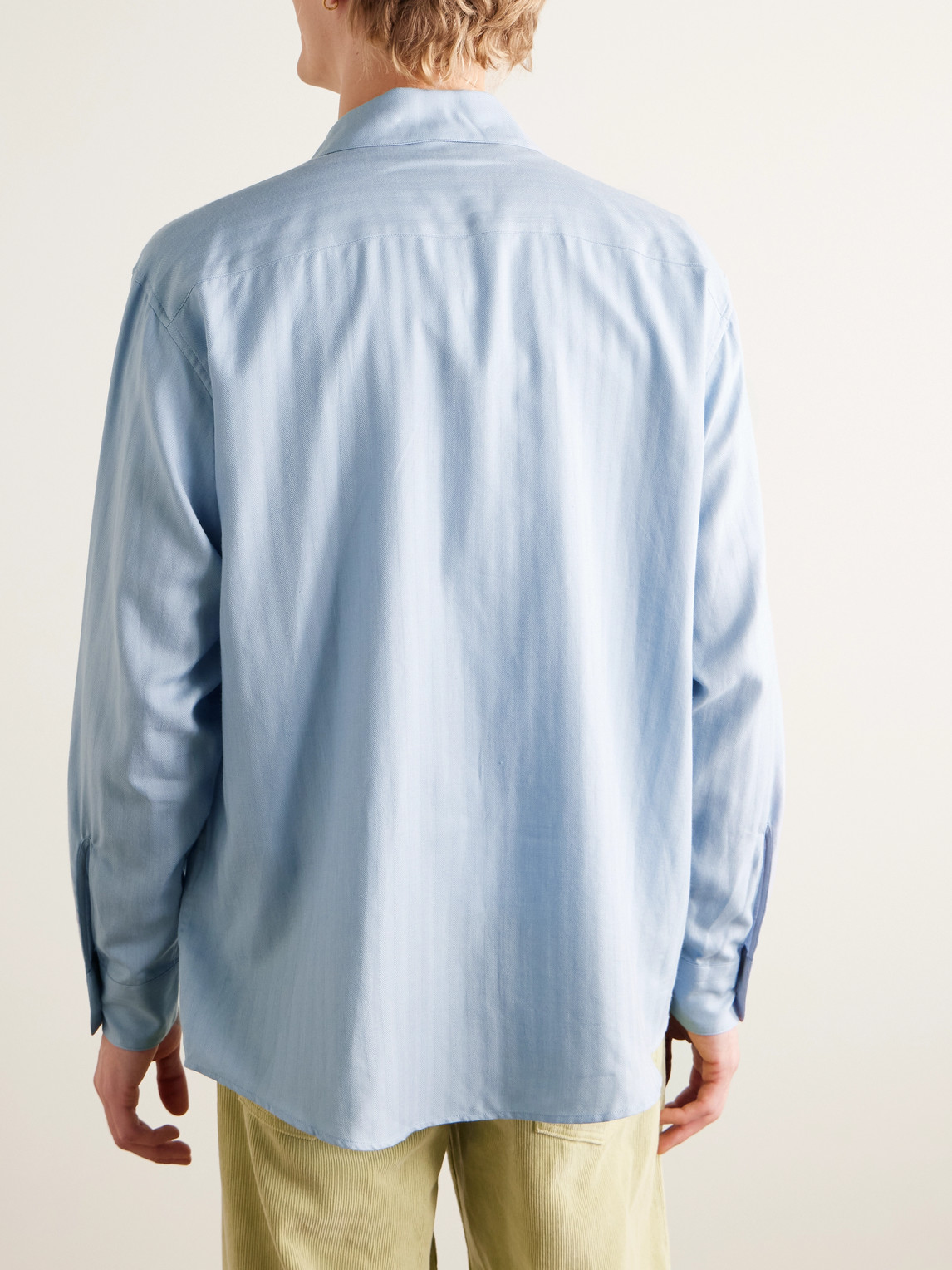 Auralee Herringbone Cotton And Cashmere-blend Shirt In Blue