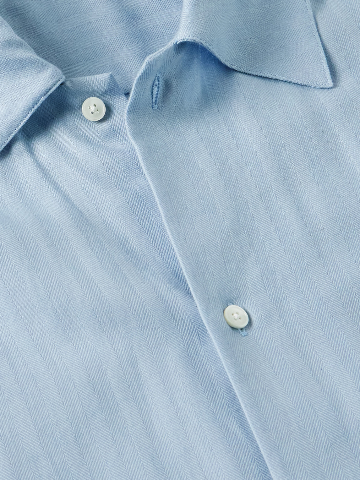Auralee Herringbone Cotton And Cashmere-blend Shirt In Blue
