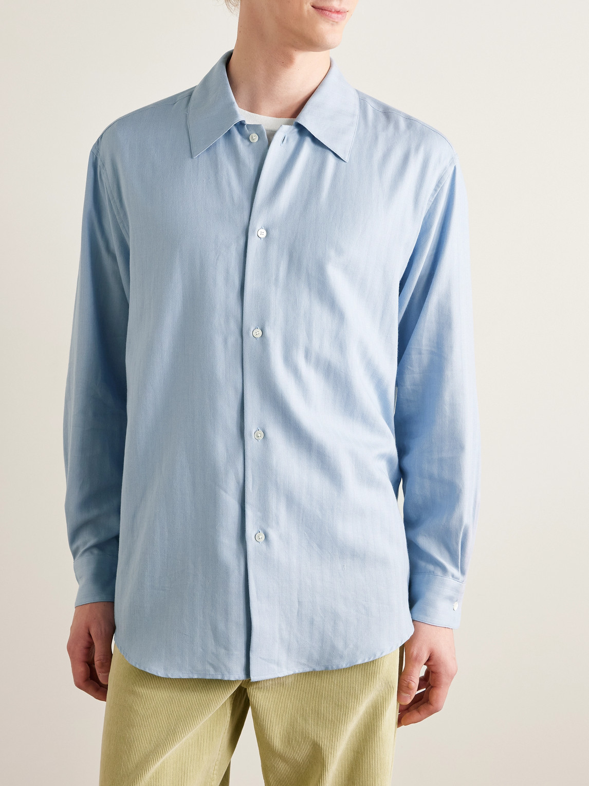 Auralee Herringbone Cotton And Cashmere-blend Shirt In Blue