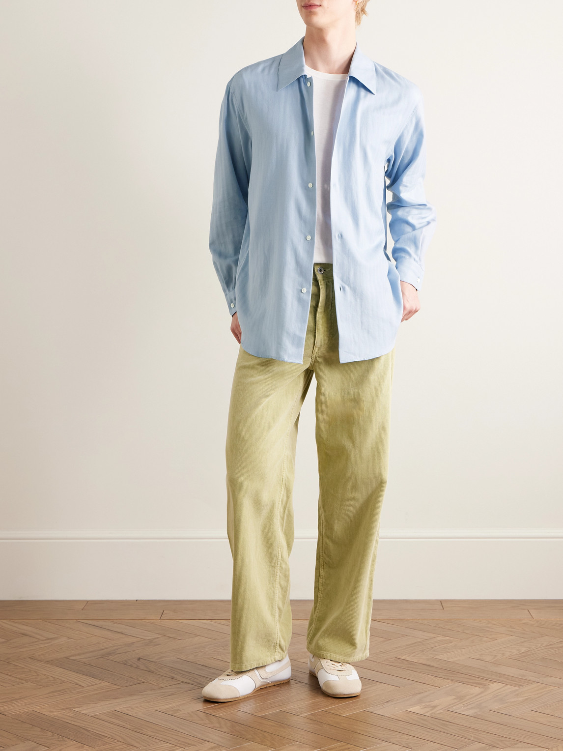 Auralee Herringbone Cotton And Cashmere-blend Shirt In Blue