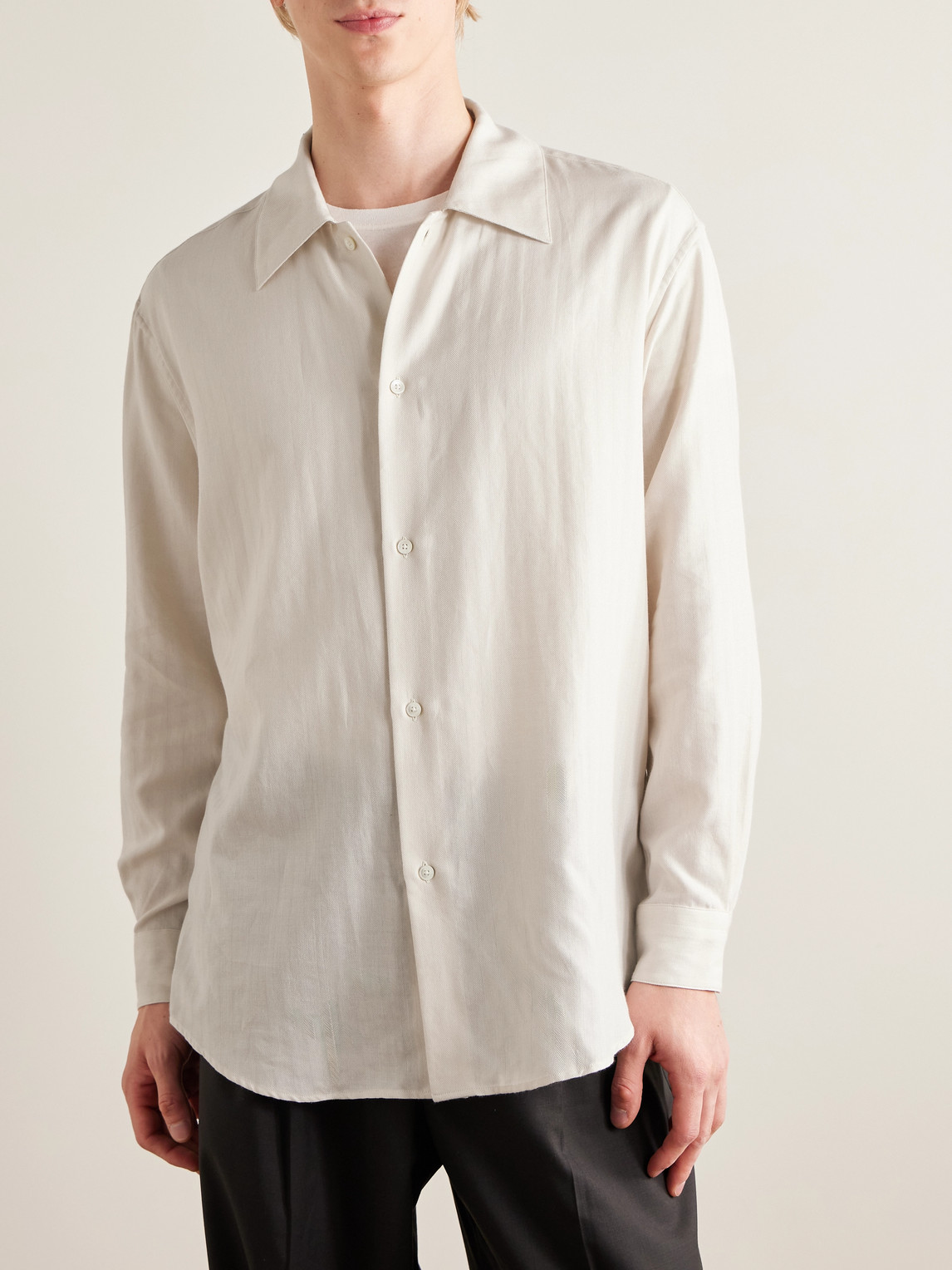 Auralee Herringbone Cotton And Cashmere-blend Shirt In White