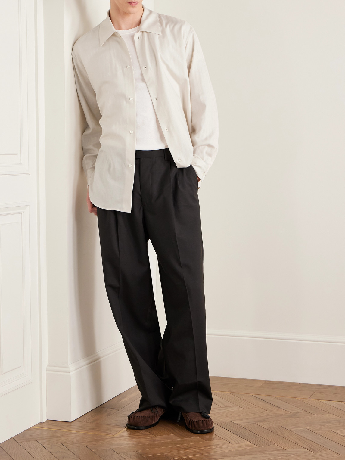Auralee Herringbone Cotton And Cashmere-blend Shirt In White