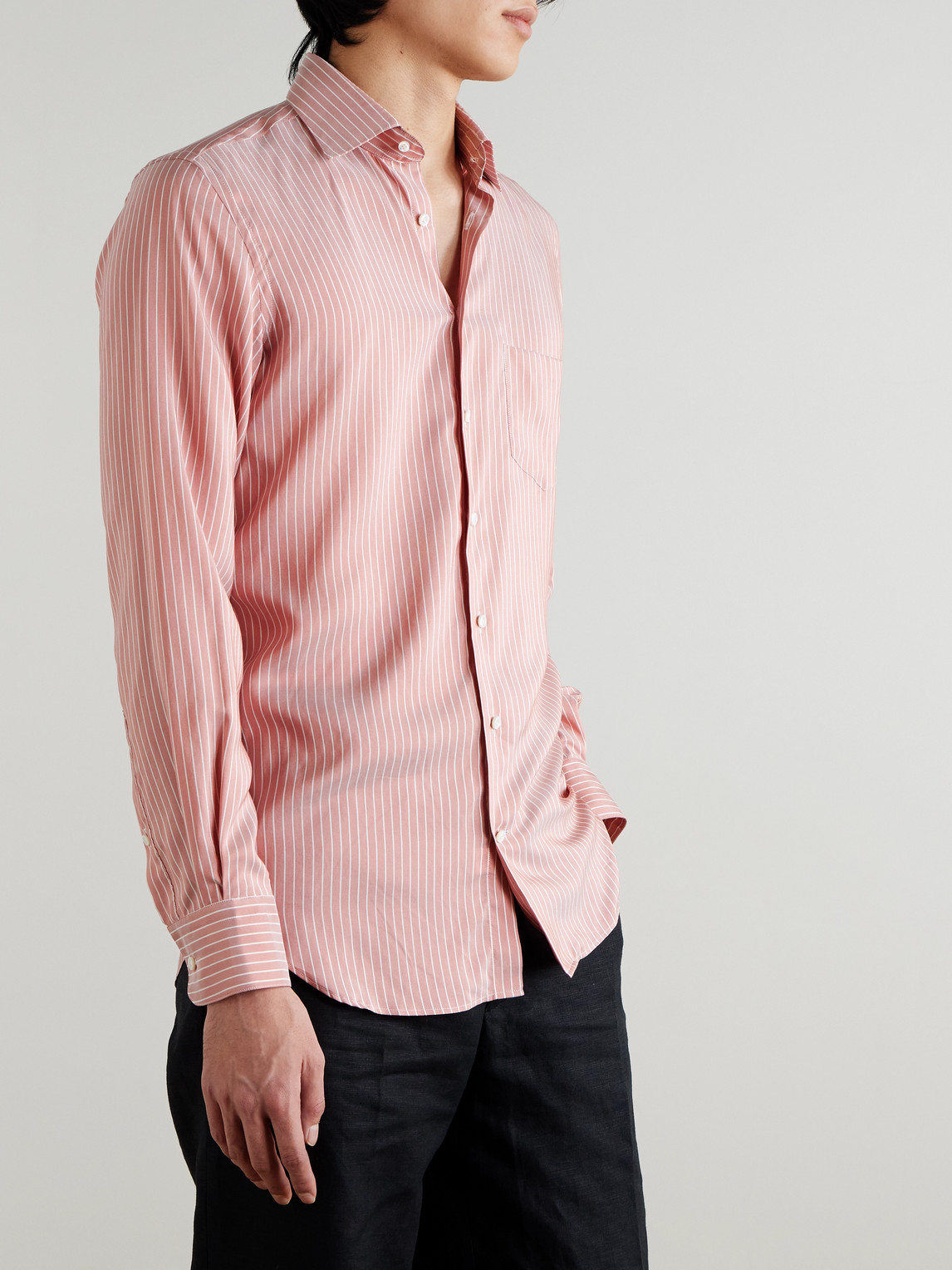  Husbands - Striped Silk-poplin Shirt - Men - Pink - Eu 41 