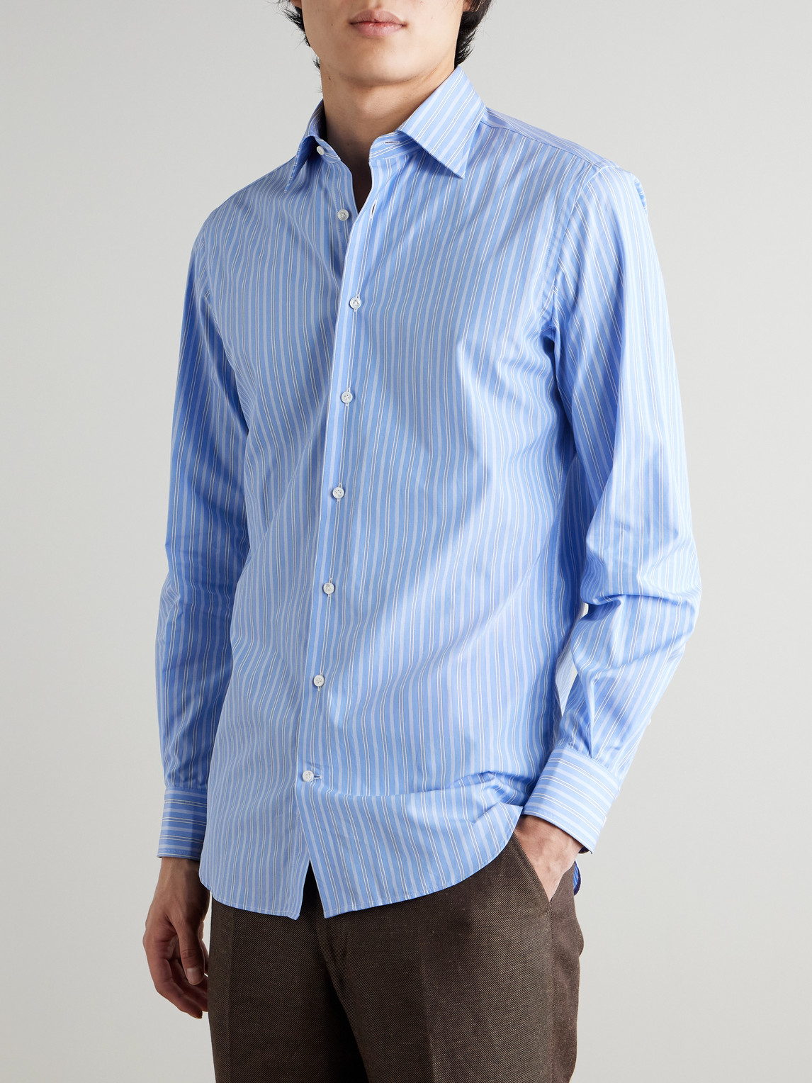  Husbands - Striped Supima Cotton-poplin Shirt - Men - Blue - Eu 41 
