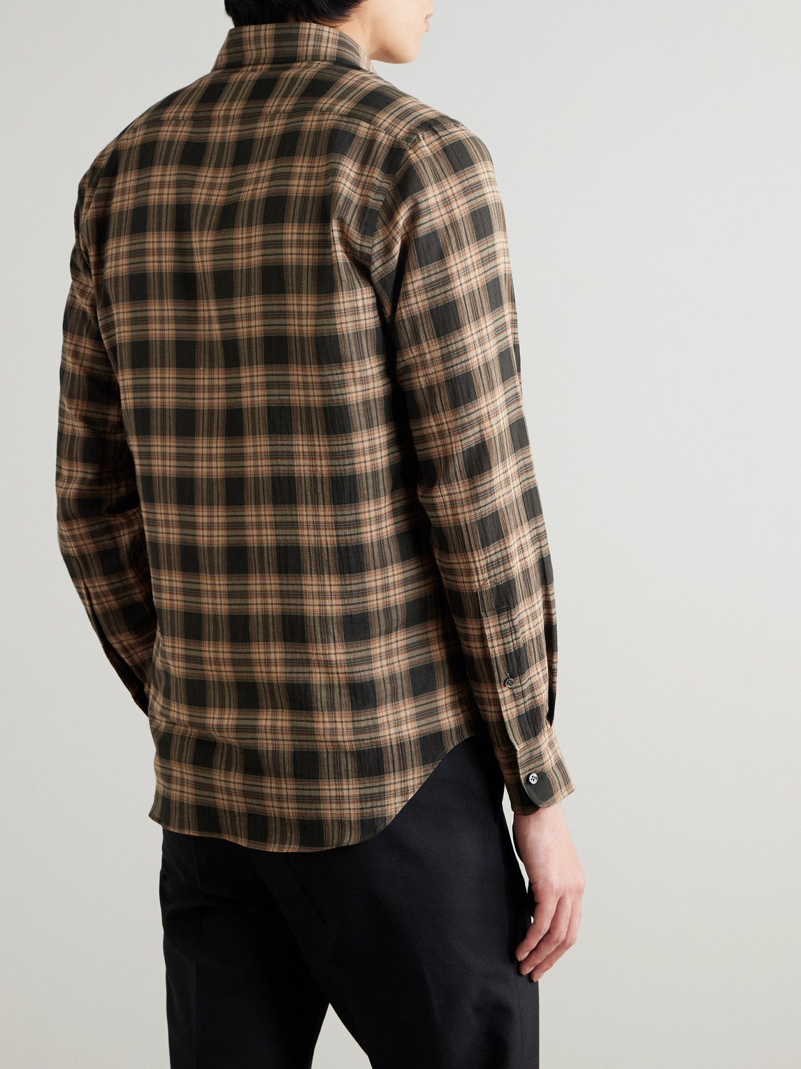  Husbands - Checked Cotton-voile Shirt - Men - Brown - Eu 40 