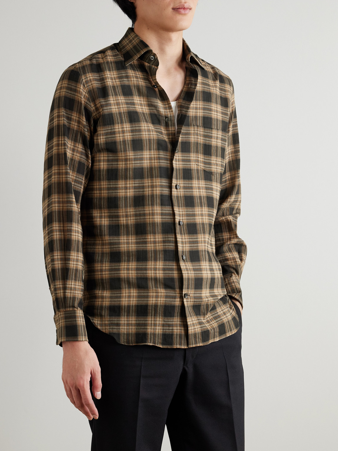  Husbands - Checked Cotton-voile Shirt - Men - Brown - Eu 40 