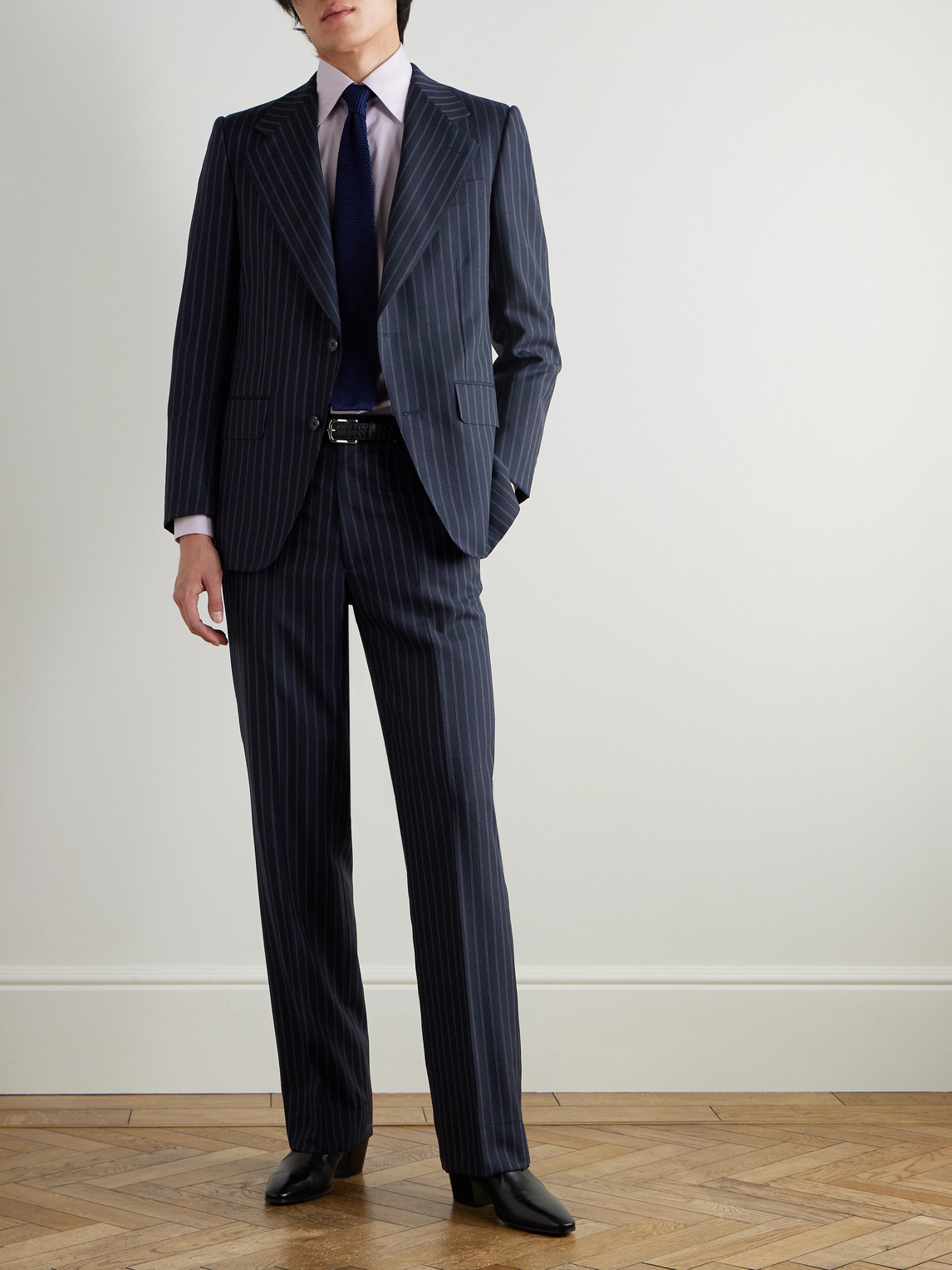 Straight-Leg Pinstriped Wool Suit Trousers