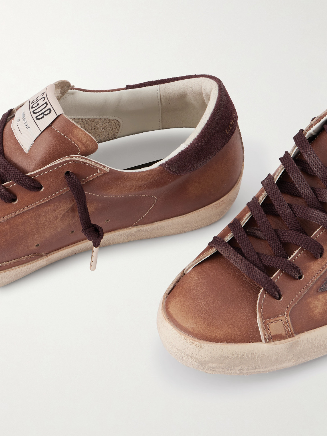 Golden Goose Super-star Private Edt Distressed Suede-trimmed Leather Sneakers In Brown