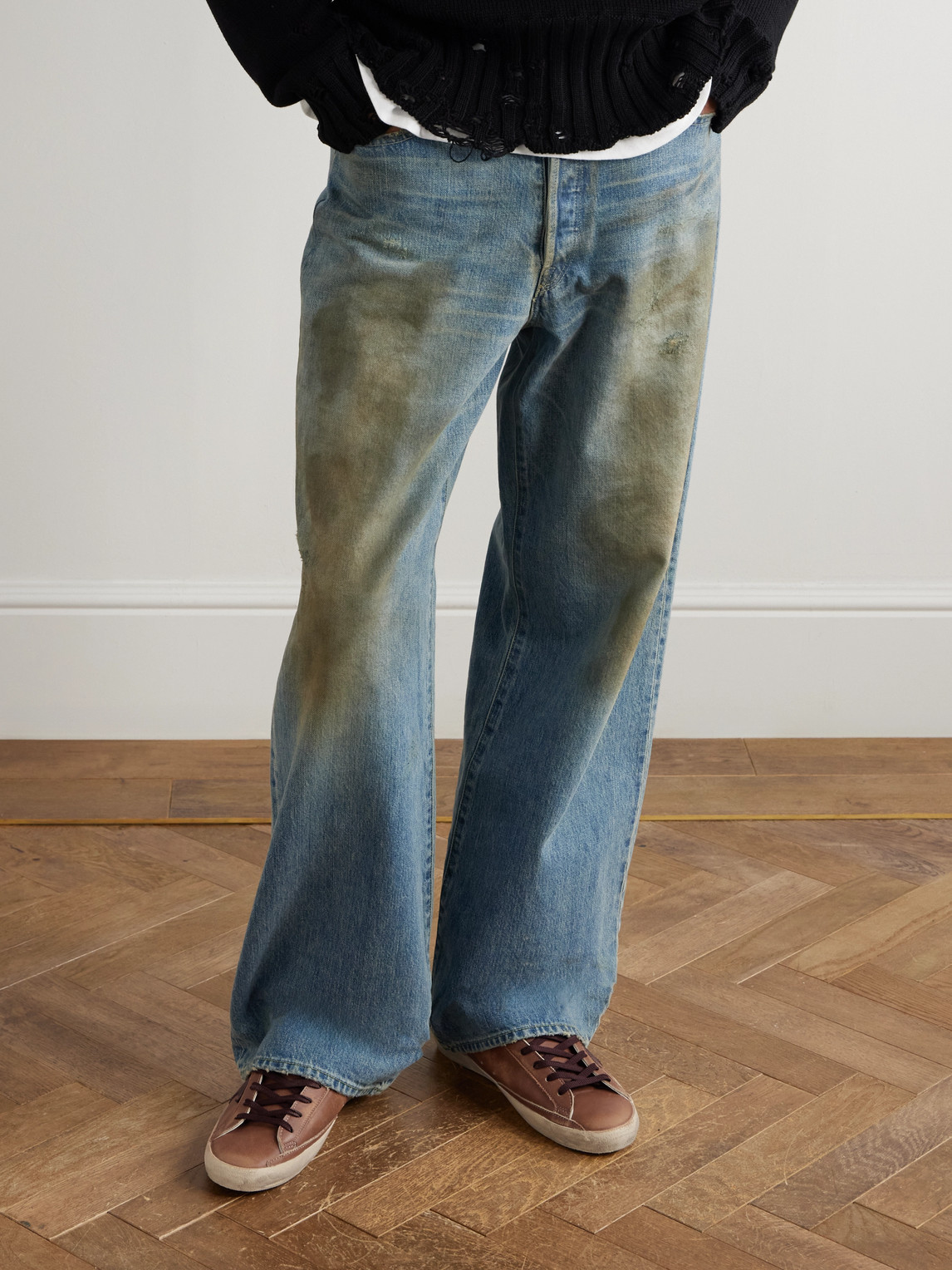 Golden Goose Super-star Private Edt Distressed Suede-trimmed Leather Sneakers In Brown