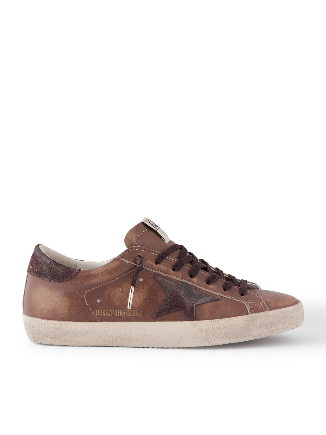 Golden Goose Super-star Private Edt Distressed Suede-trimmed Leather Sneakers In Brown