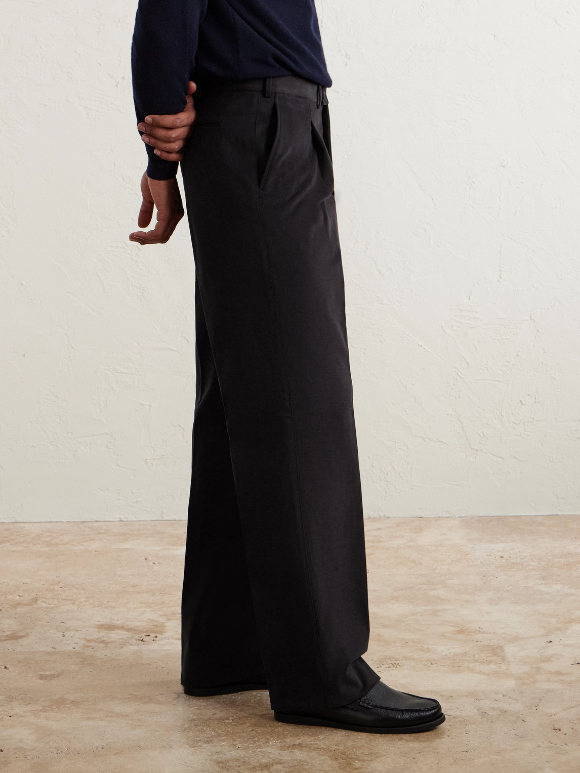 Saman Amel Amo Straight-leg Brushed Cotton-blend Twill Sui Trousers In Black