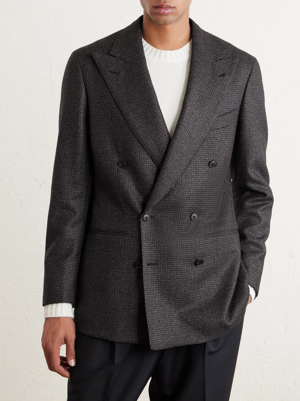  Saman Amel - Double-breasted Houndstooth Wool Suit Jacket - Men - Gray - It 52 