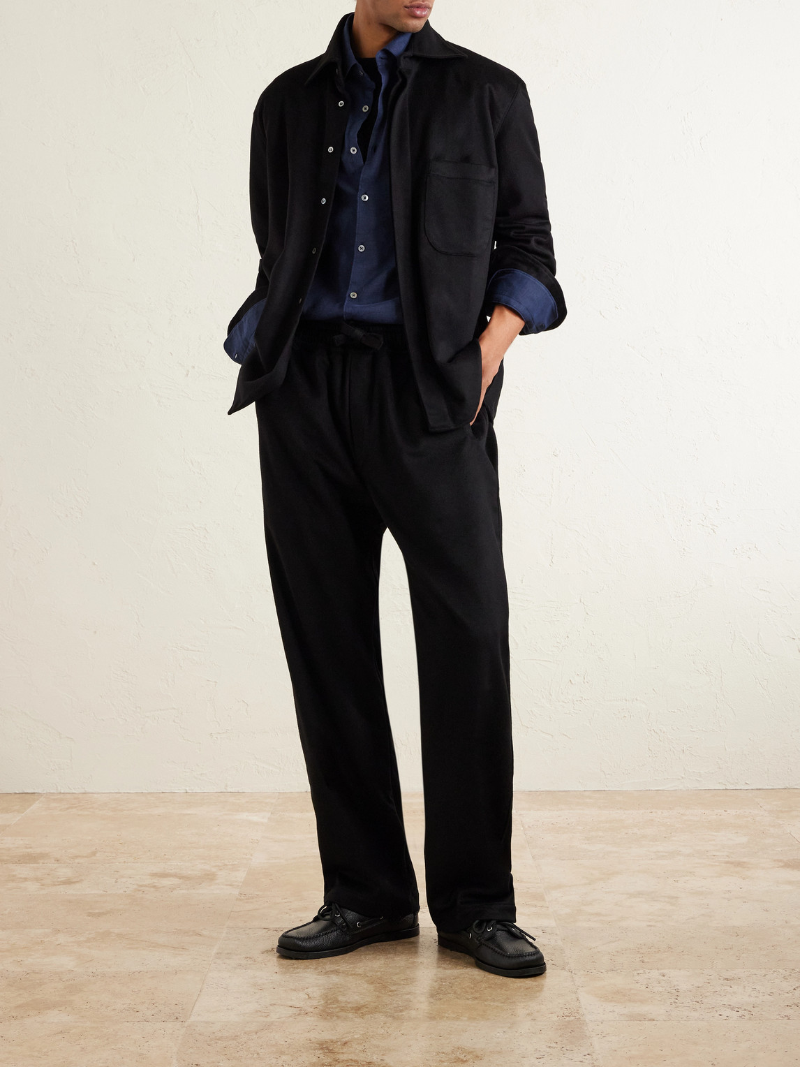 Straight-Leg Cashmere Drawstring Trousers