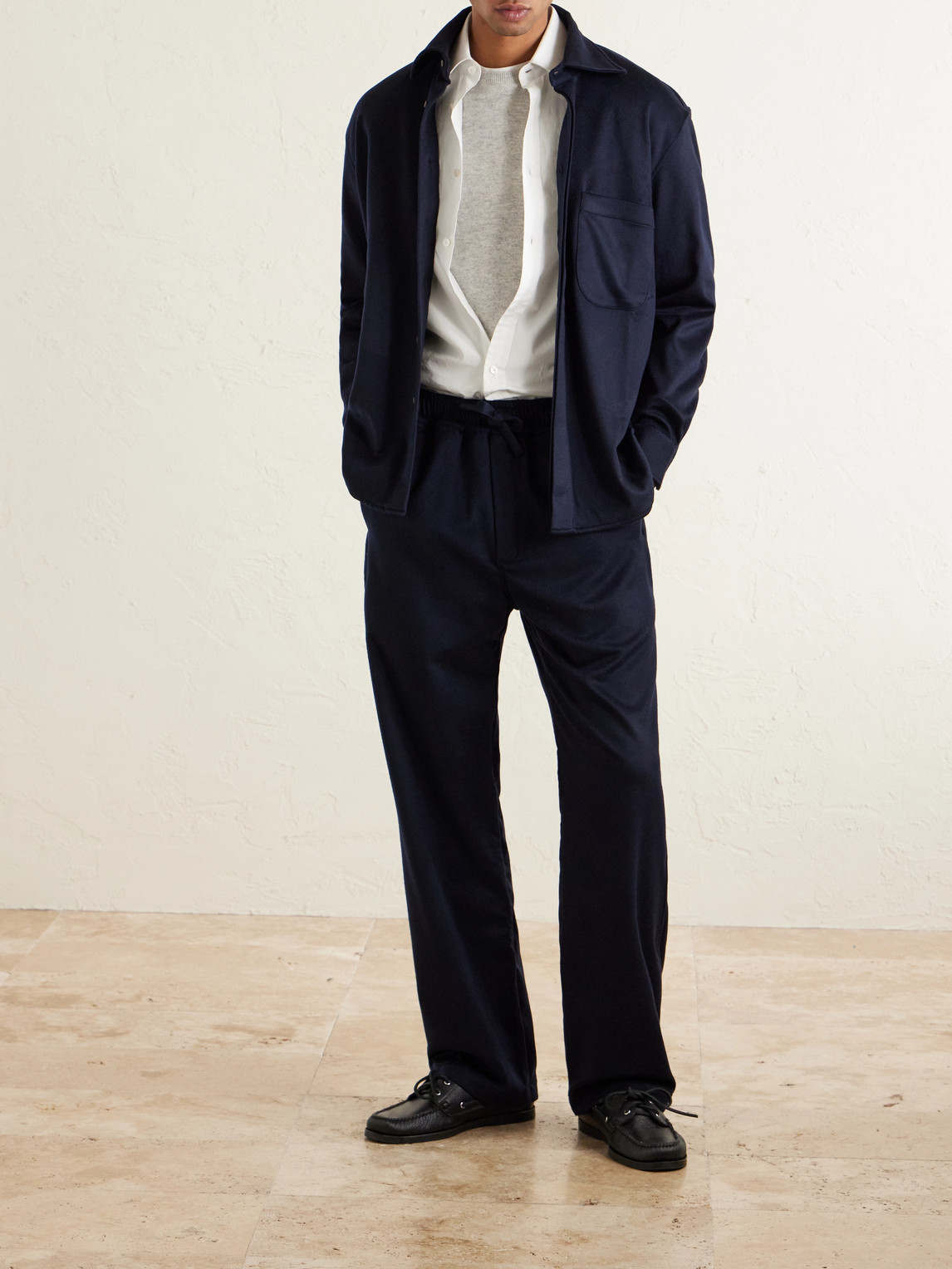 Straight-Leg Cashmere Drawstring Trousers