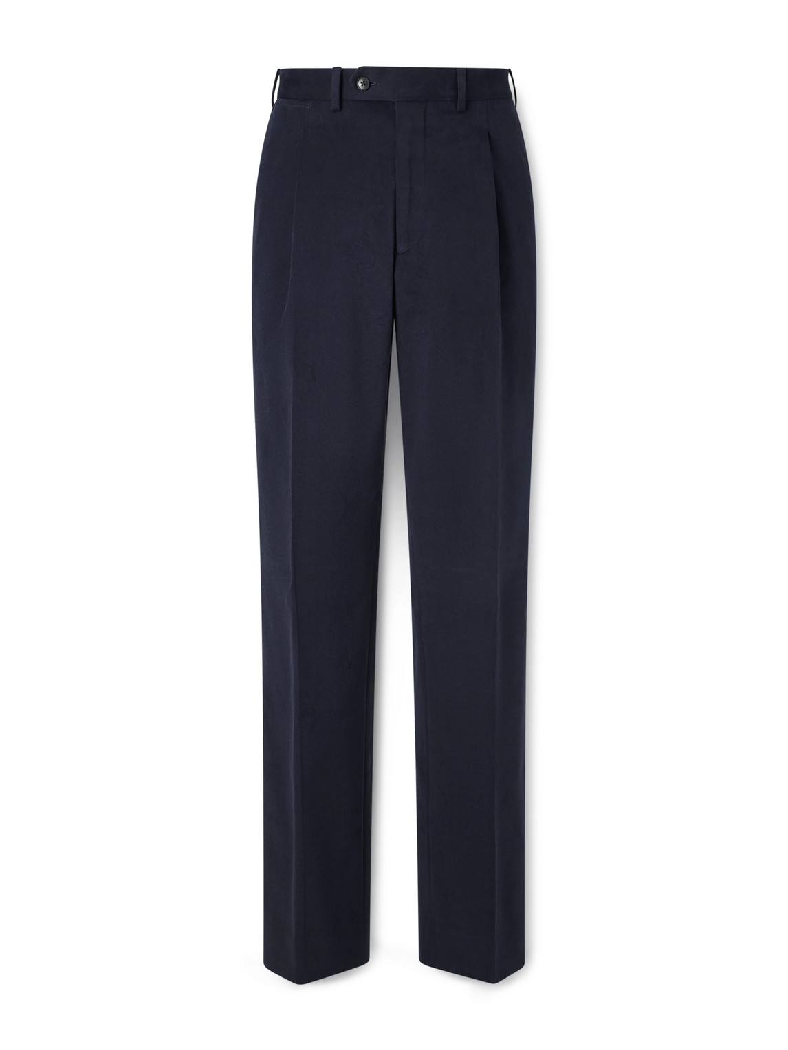Saman Amel Straight-leg Pleated Peached Cotton-blend Trousers In Black