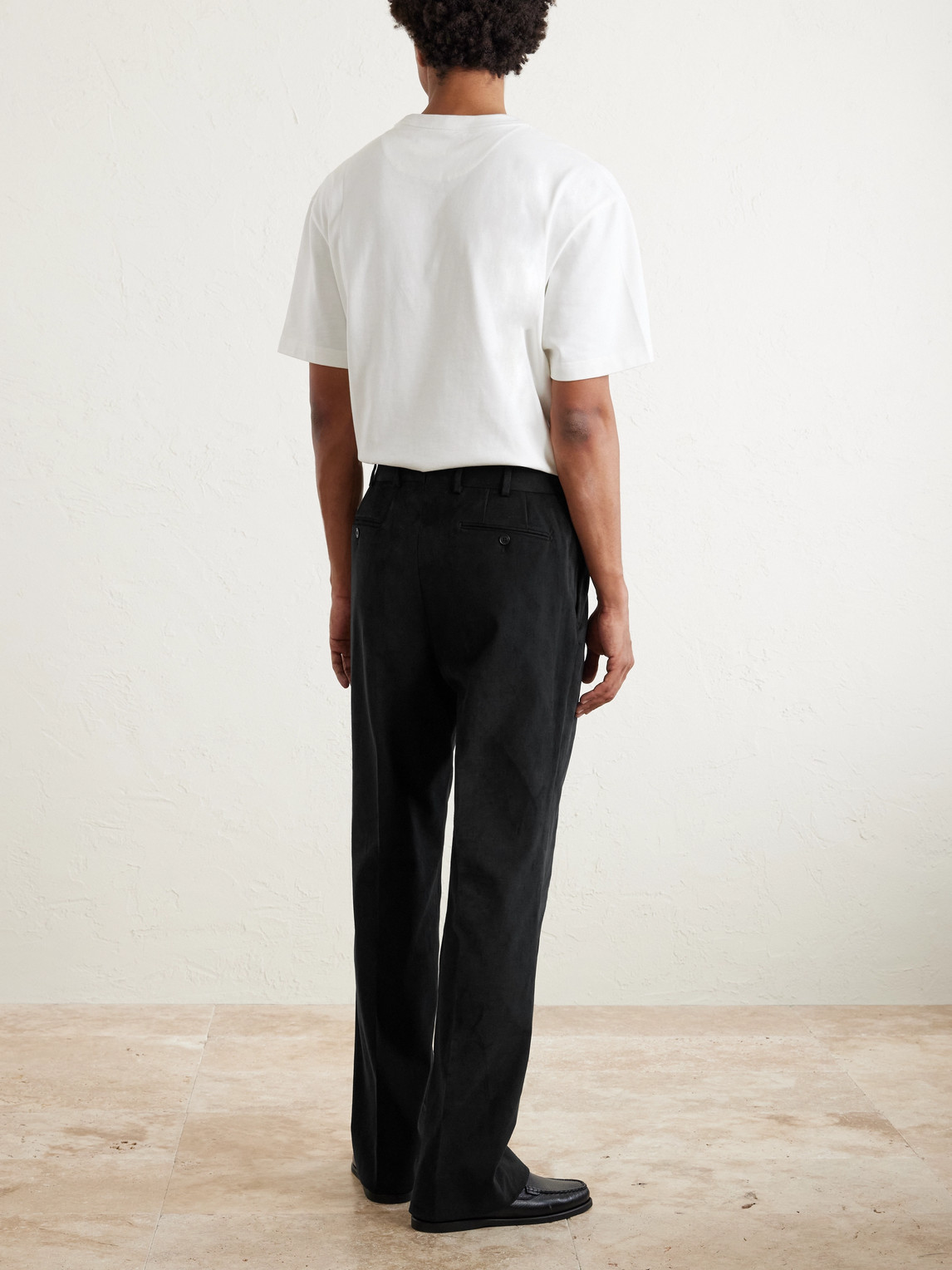Straight-Leg Pleated Peached Cotton-Blend Trousers