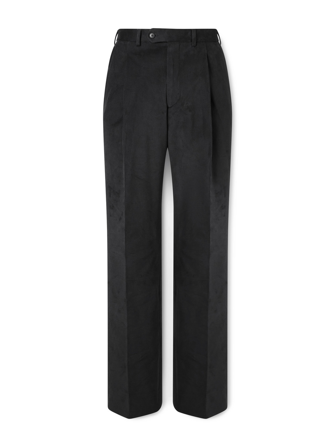 Saman Amel Straight-leg Pleated Peached Cotton-blend Trousers In Black