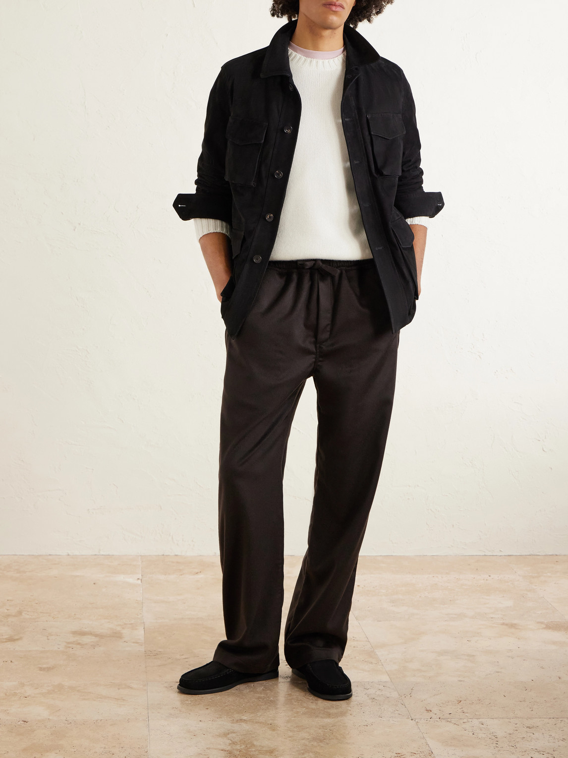 Straight-Leg Cashmere Drawstring Trousers