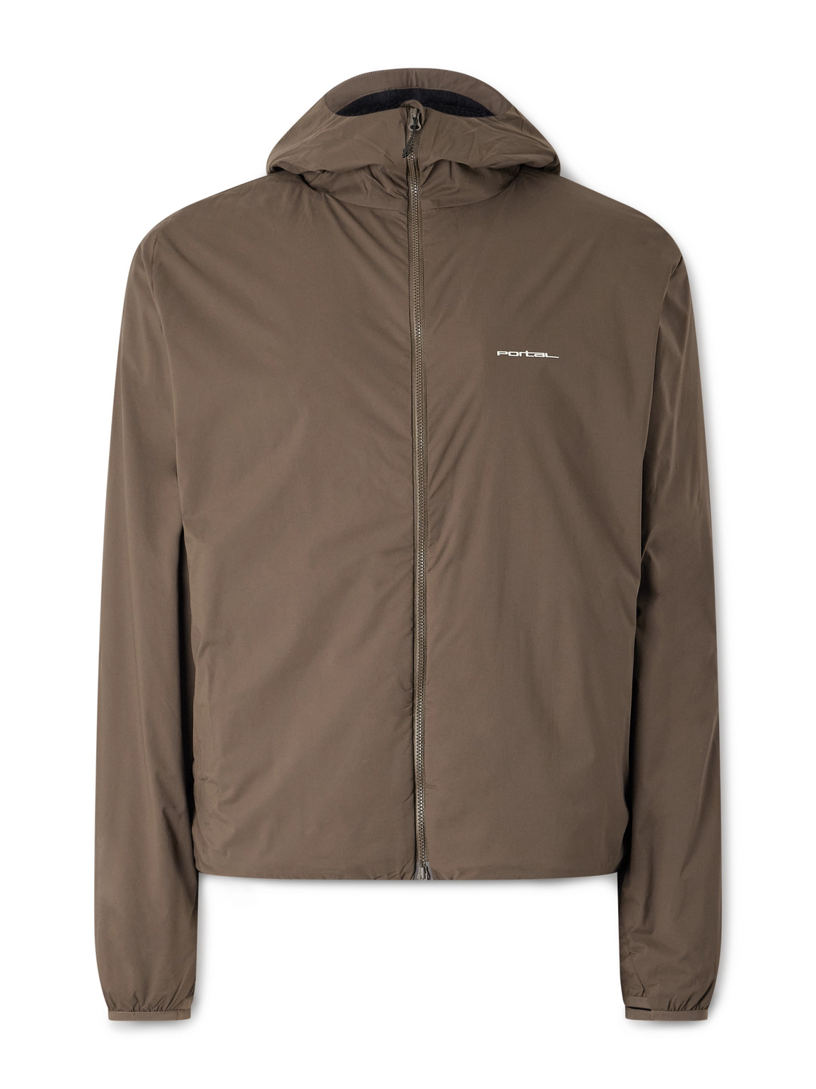 Portal Level Alpha Logo-print Fleece-trimmed Recycled-shell Jacket In Brown