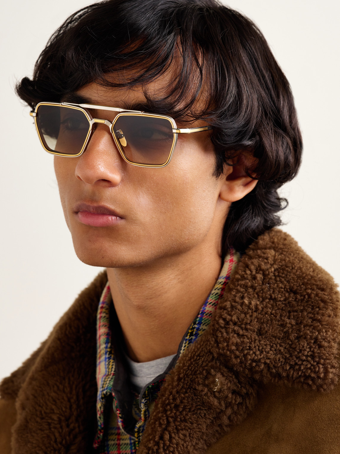 Jacques Marie Mage Commodore Aviator-style Silver And Gold-tone Beta Titanium Sunglasses In Gold