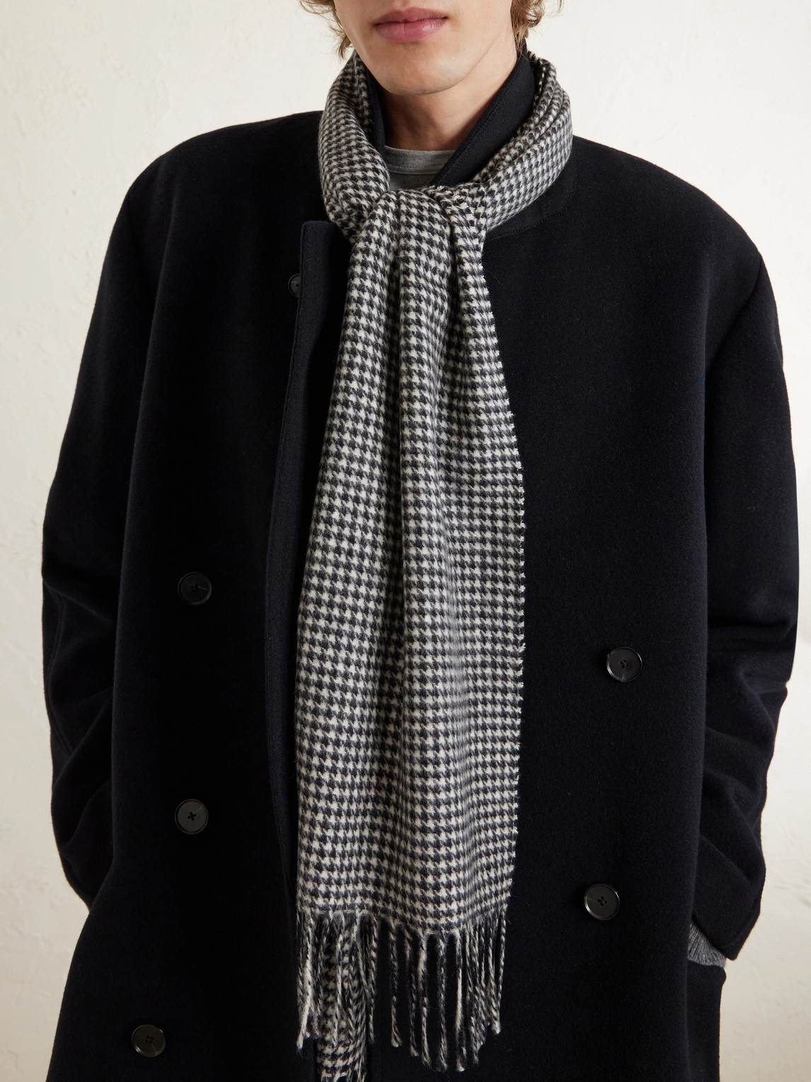  Nili Lotan - Fringed Houndstooth Cashmere Scarf - Men - Gray 