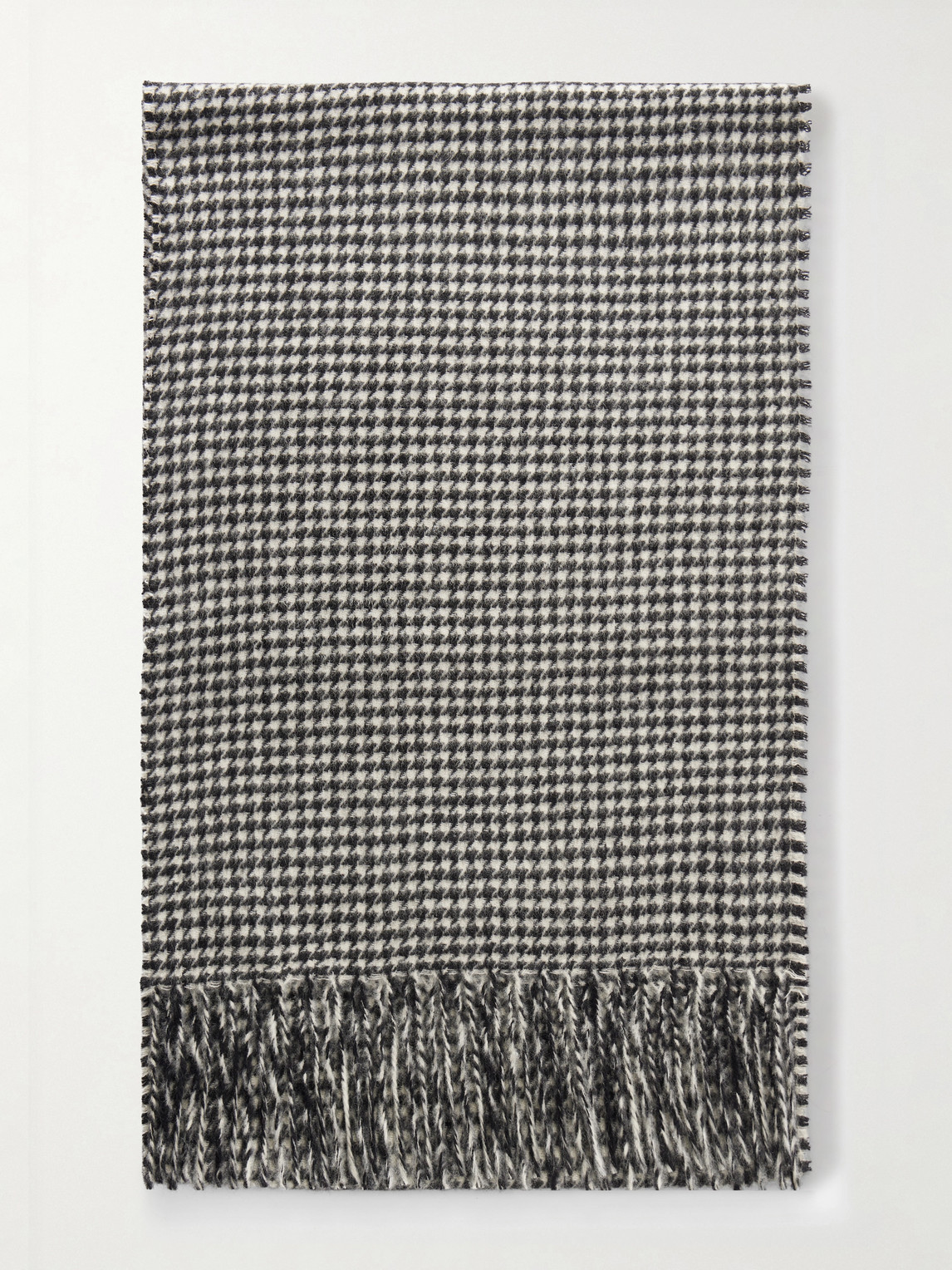 Nili Lotan Fringed Houndstooth Cashmere Scarf In Gray