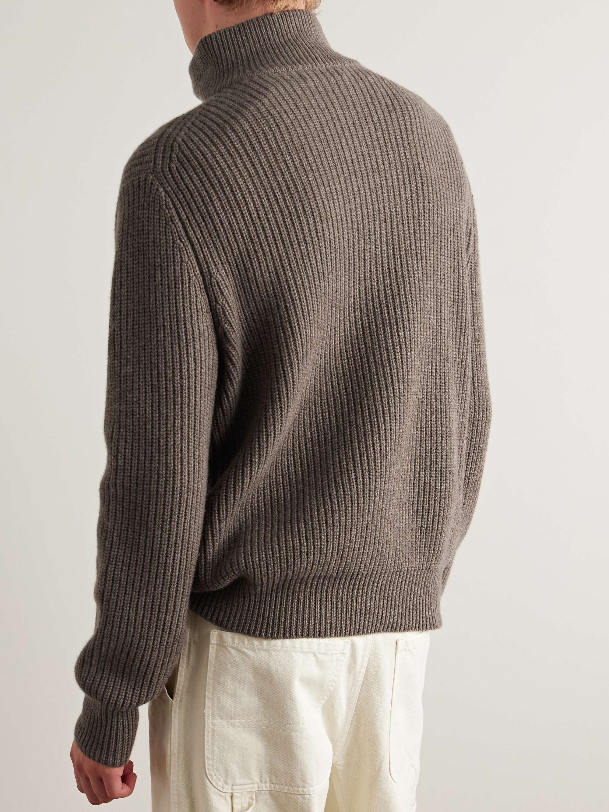 NILI LOTAN Heston Ribbed Cashmere Half-Zip Sweater
