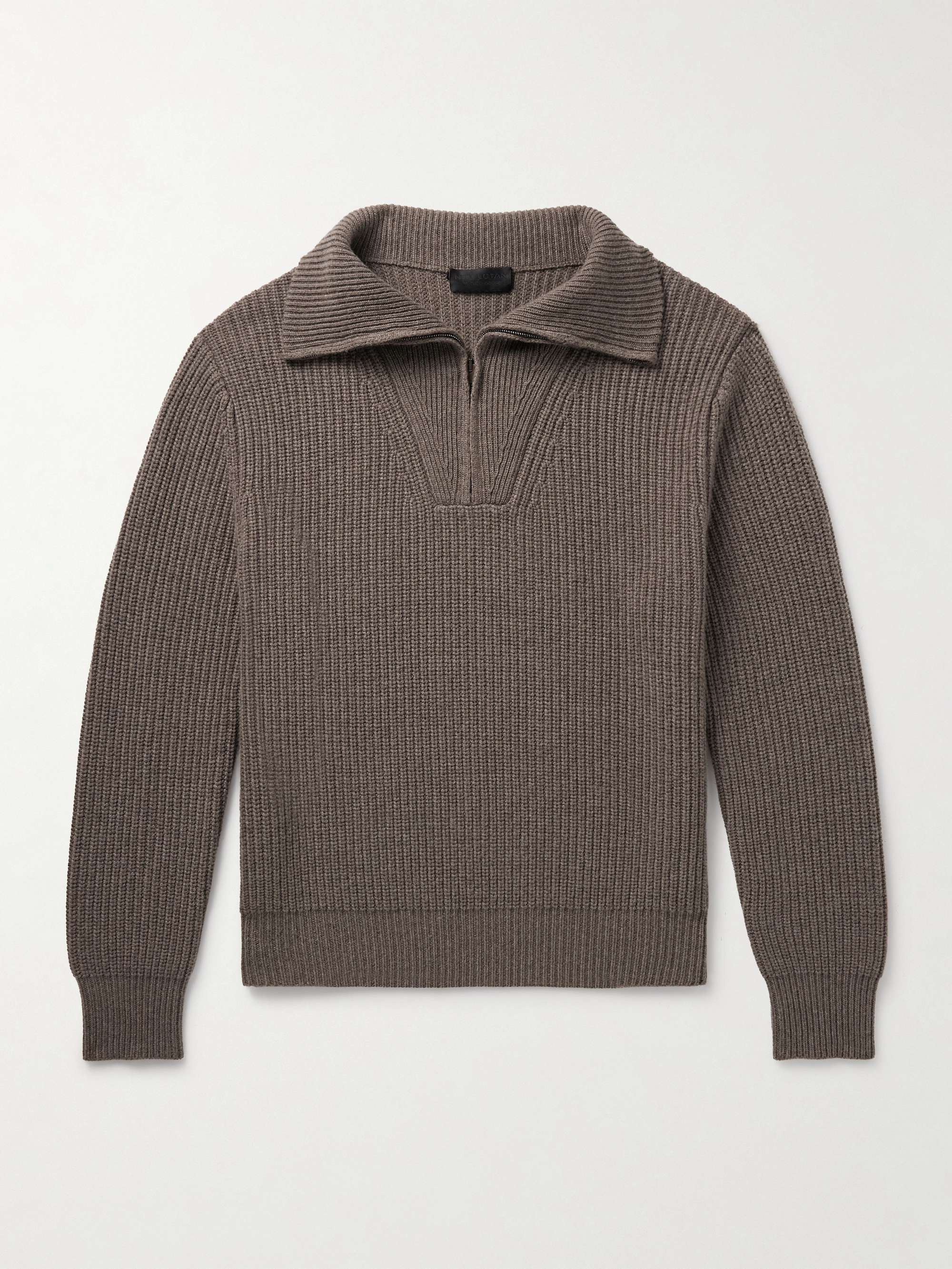 NILI LOTAN Heston Ribbed Cashmere Half-Zip Sweater