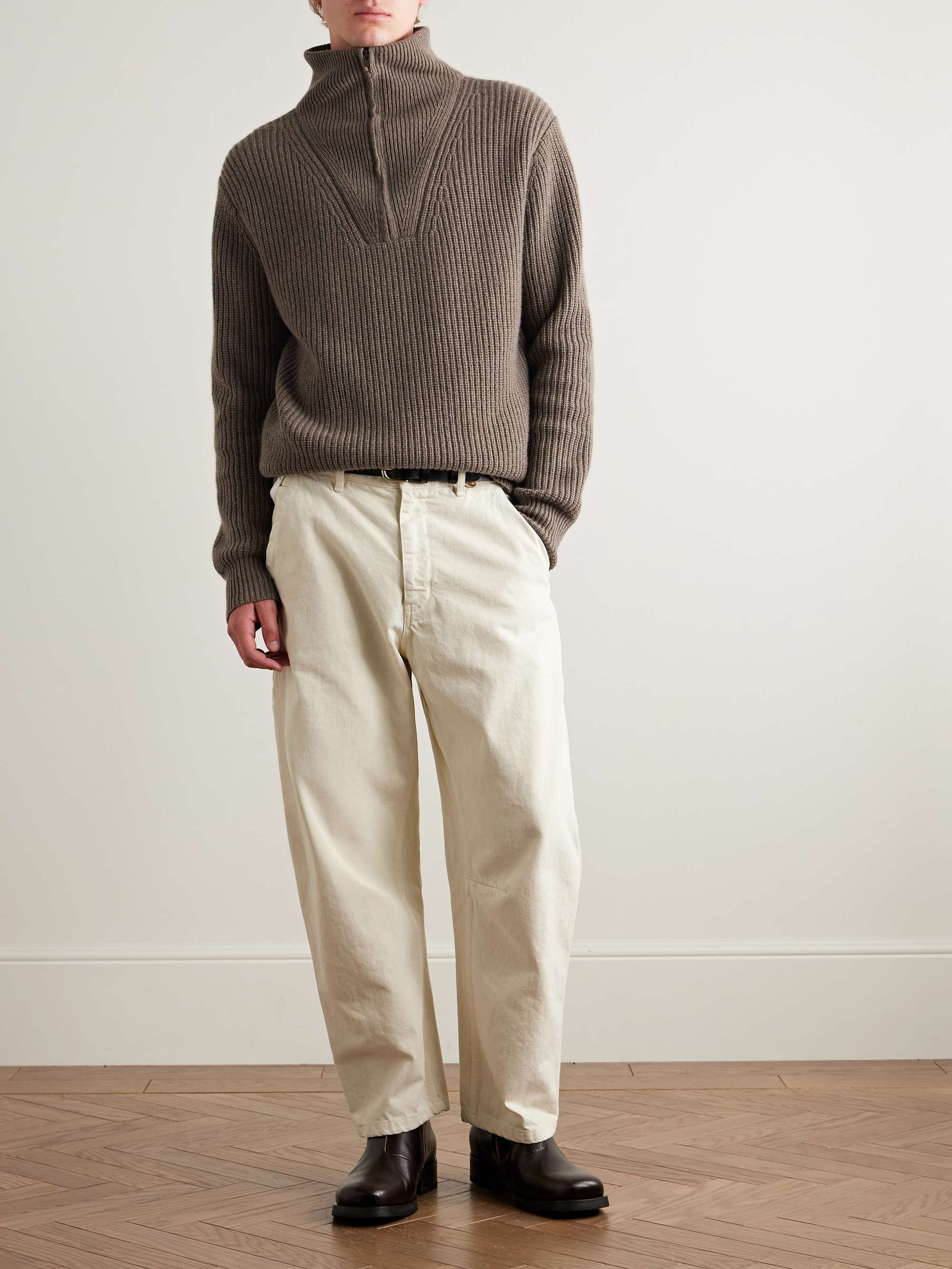 NILI LOTAN Heston Ribbed Cashmere Half-Zip Sweater