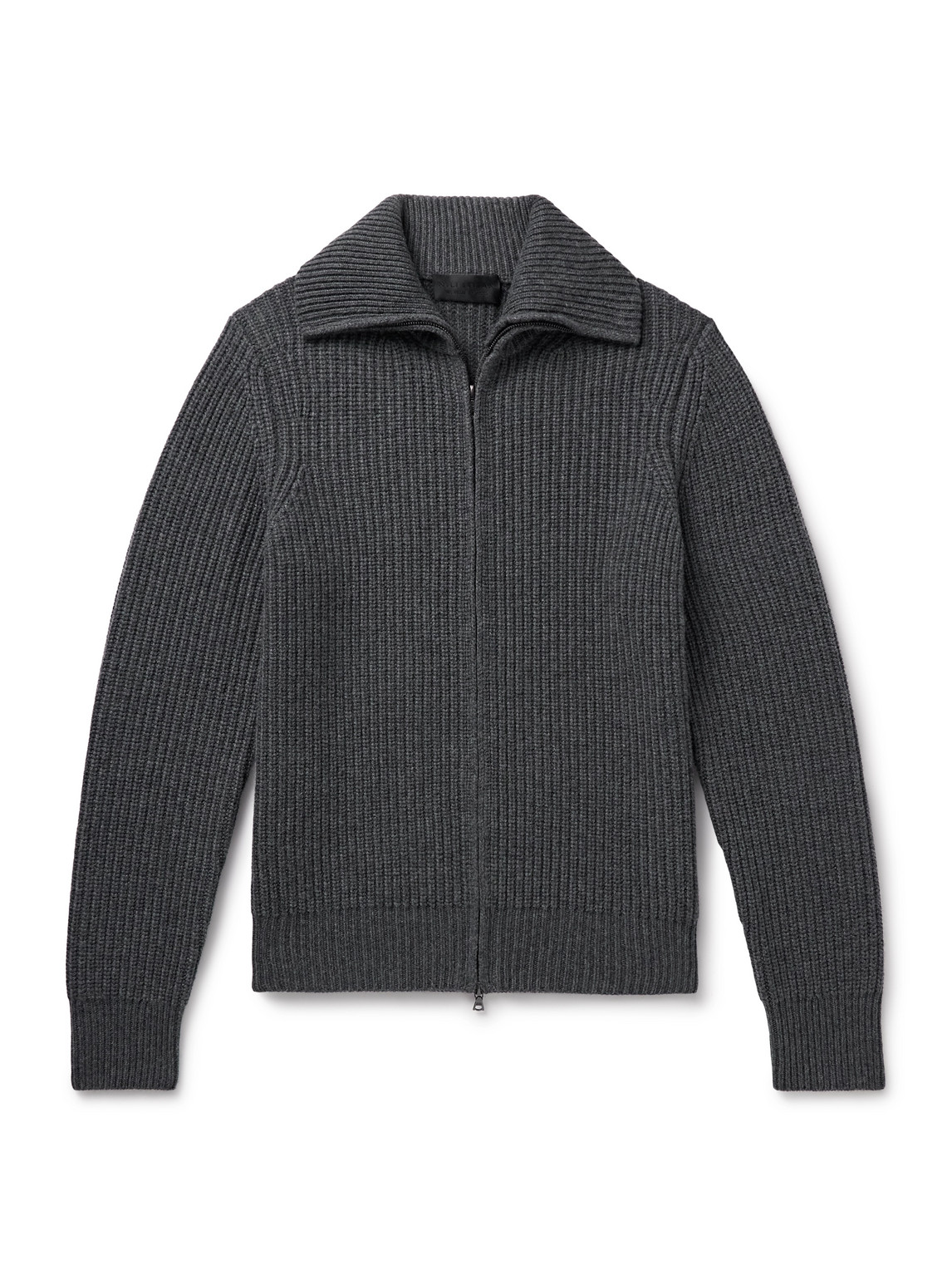 Nili Lotan Ribbed-knit Zip-up Cardigan In Gray