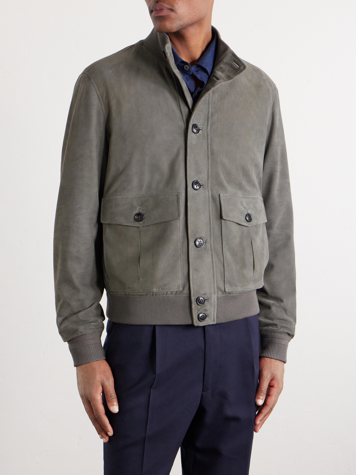  Zegna - Ribbed Suede Jacket - Men - Gray - It 46 