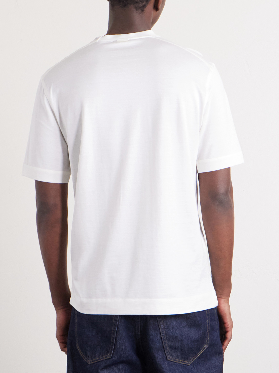 Zegna Slim-fit Logo-embroidered Cotton-jersey T-shirt In White