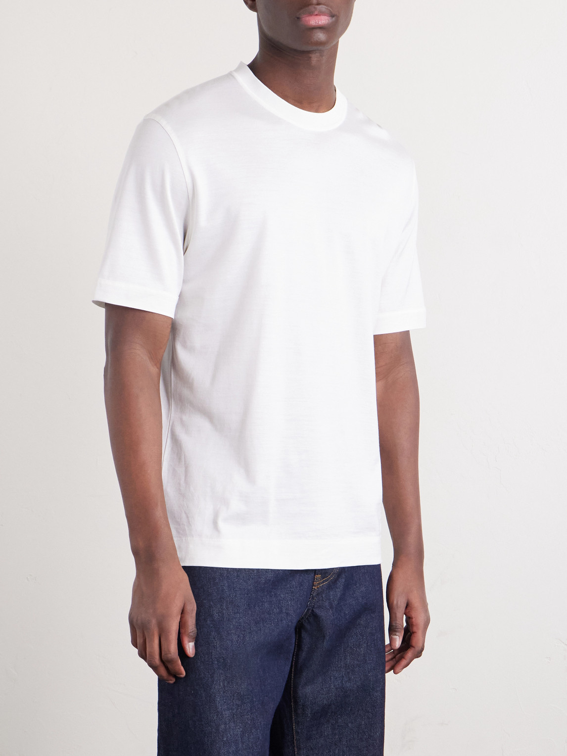 Zegna Slim-fit Logo-embroidered Cotton-jersey T-shirt In White