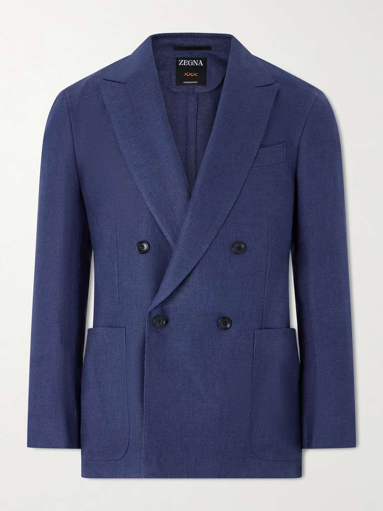 ZEGNA Double-Breasted Linen, Wool and Silk-Blend Blazer