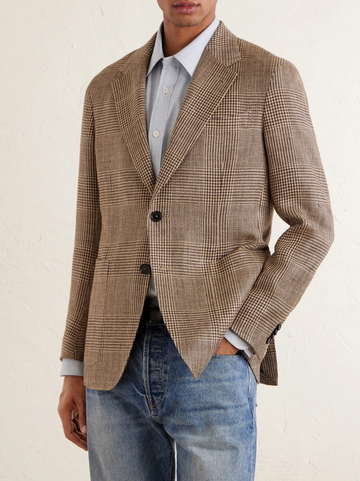 Houndstooth Linen, Silk And Wool-Blend Blazer