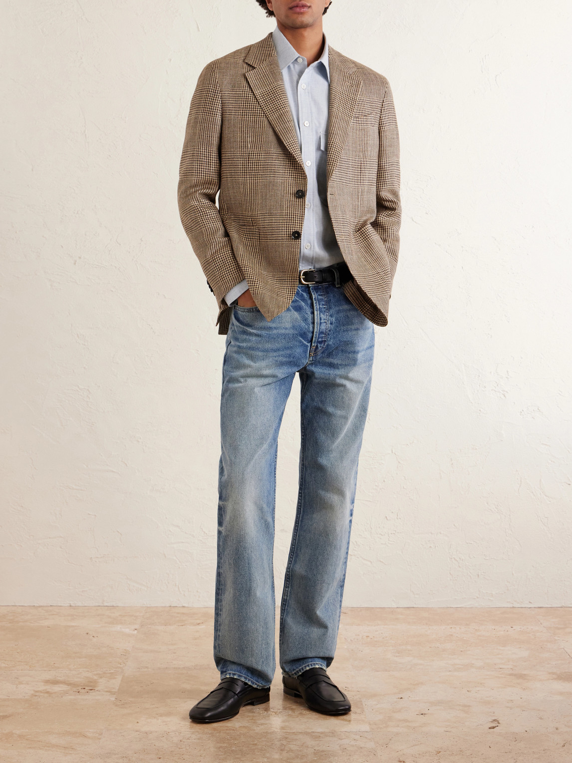 Houndstooth Linen, Silk And Wool-Blend Blazer