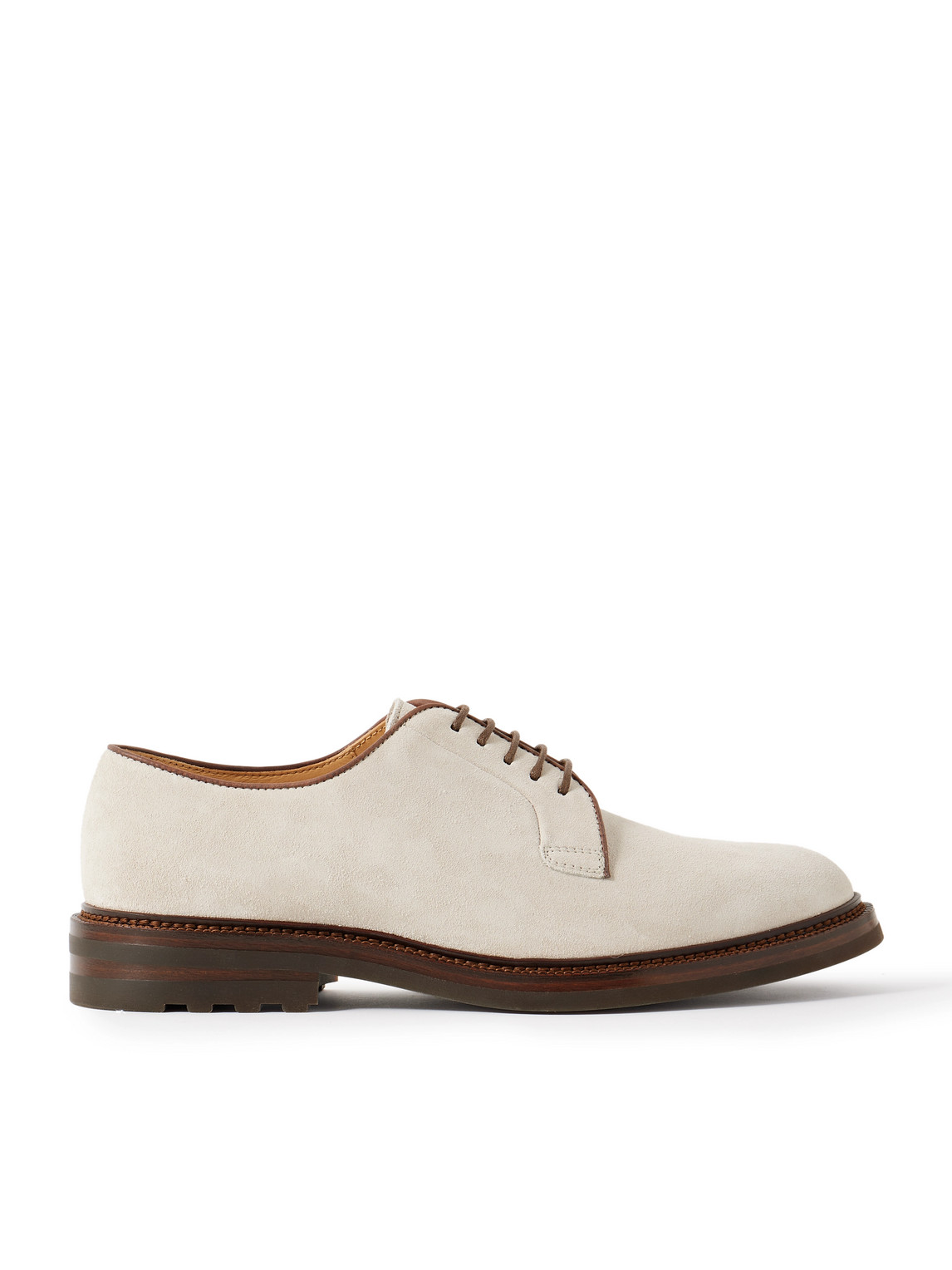 Brunello Cucinelli Suede Derby Shoes In White