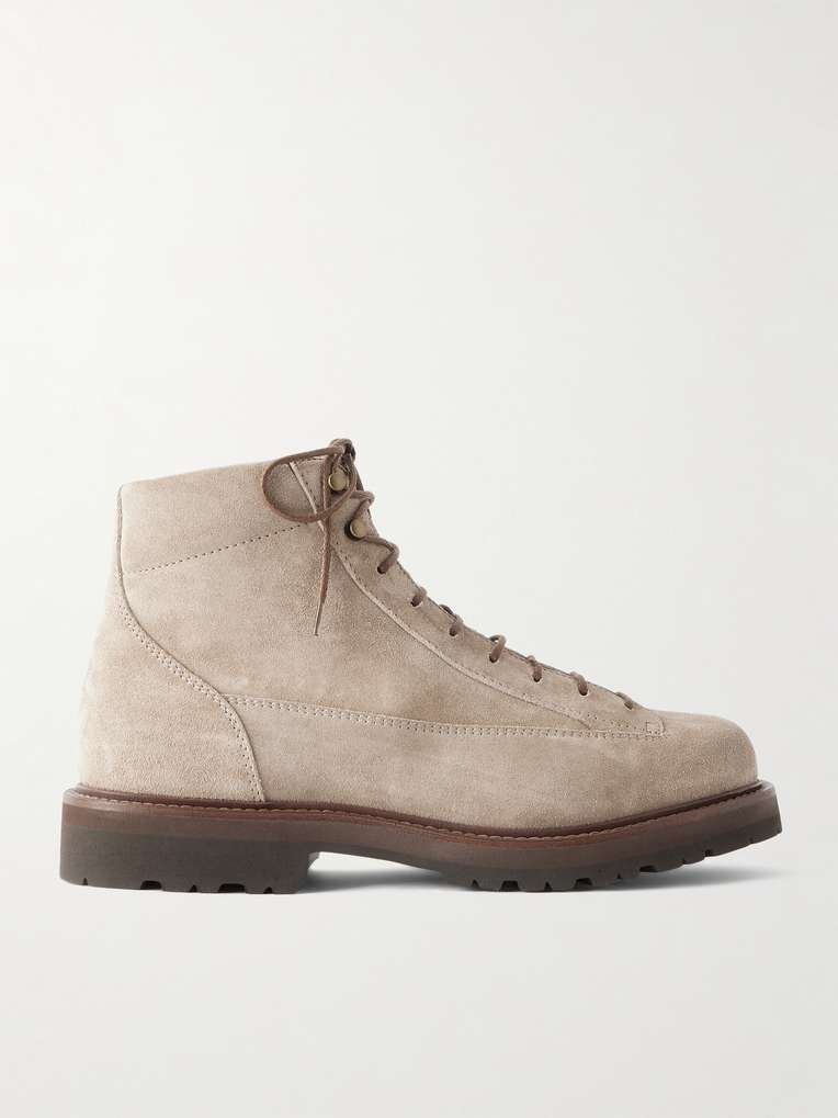 Brunello Cucinelli — Polacco Velvet-Trimmed Suede Hiking Boots