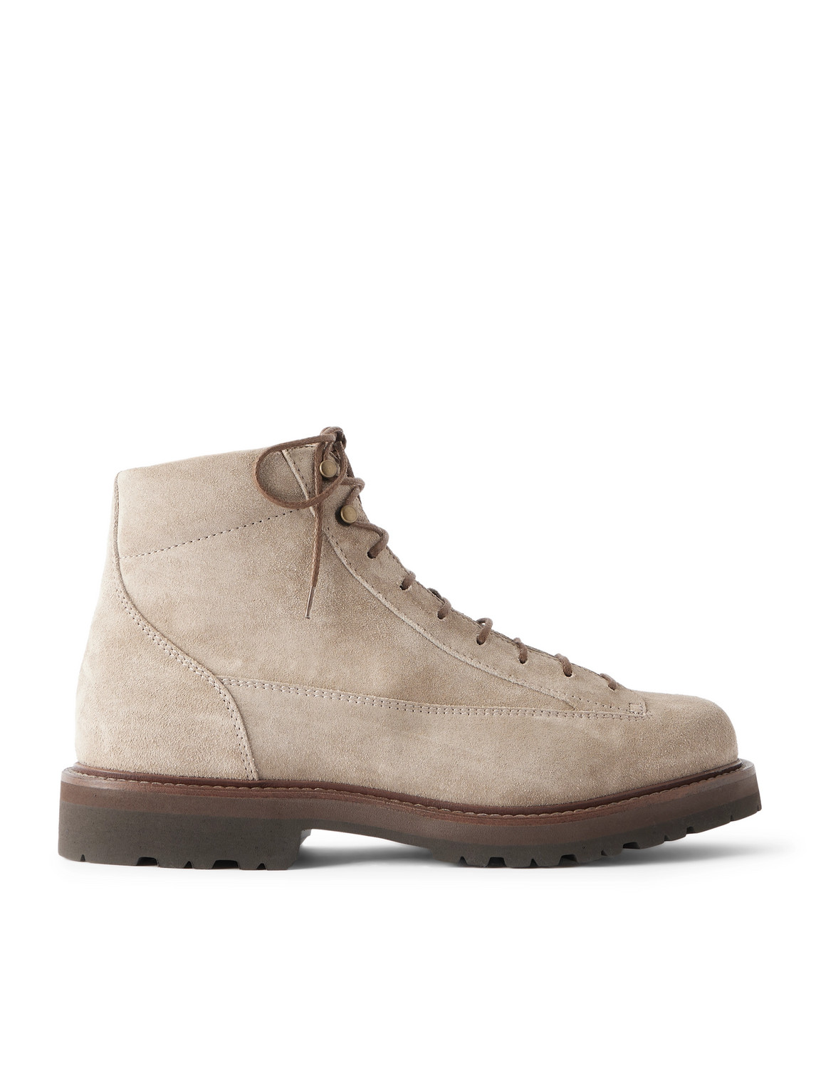 Brunello Cucinelli Polacco Velvet-trimmed Suede Hiking Boots In Neutral