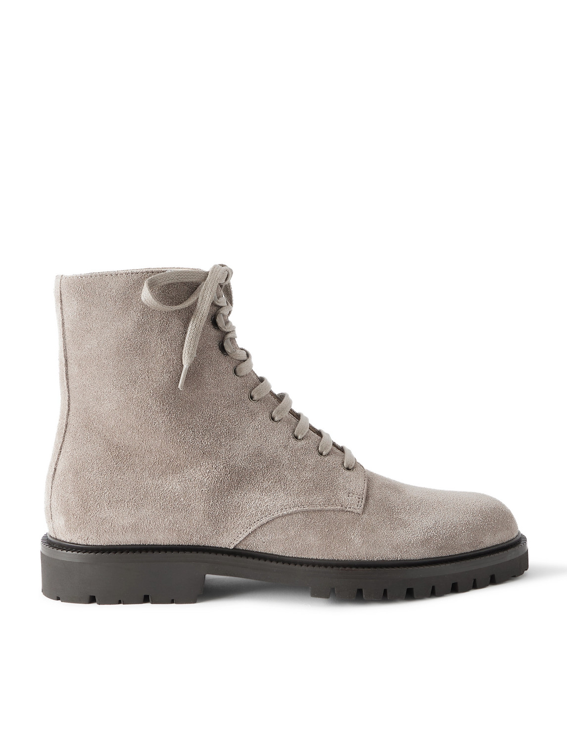 Brunello Cucinelli Pedula Waxed-suede Lace-up Boots In Gray